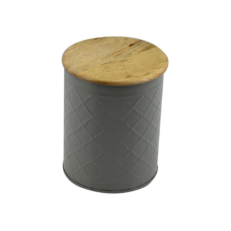 Barattolo metallo tappo legno grigio cmø16h19
