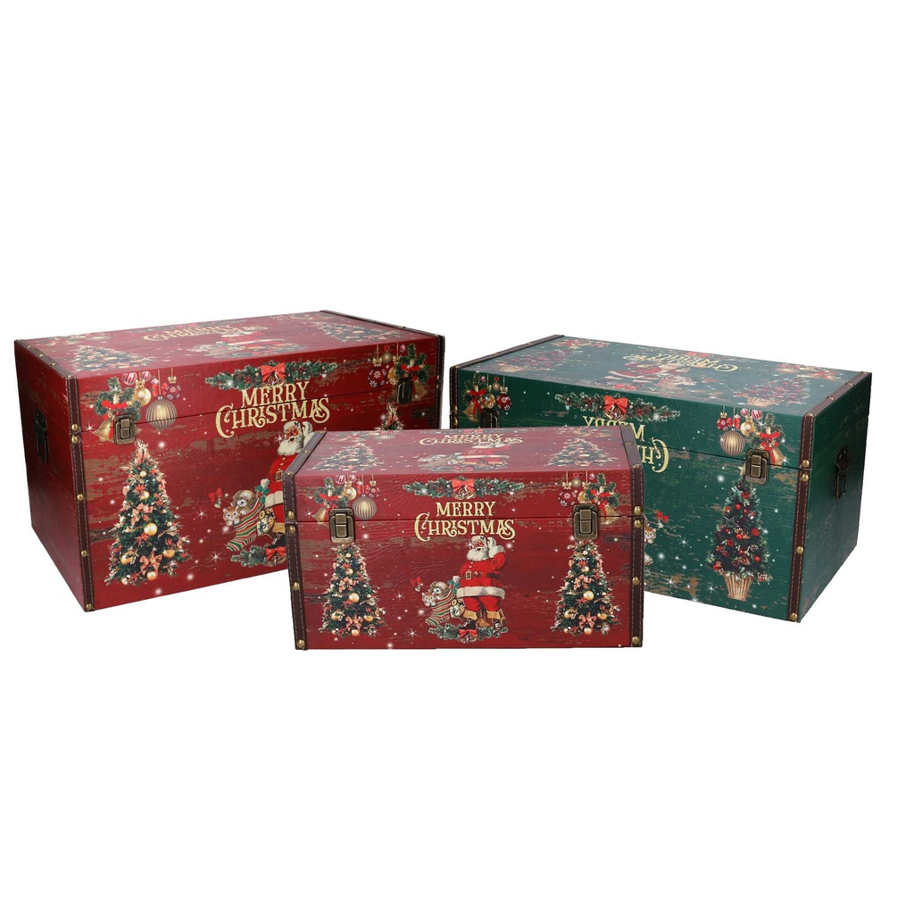 Baule ecopelle 1-3 rosso verde scritta Merry Christmas rettangolare cm 59x36h33