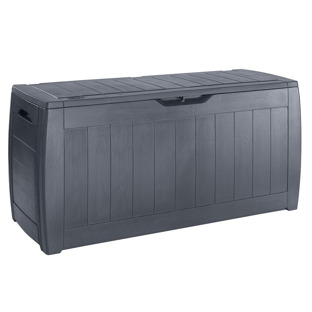 Baule in resina Hollywood con finitura grafite effetto legno lucchettabile 117,5x45xh.57,3 cm