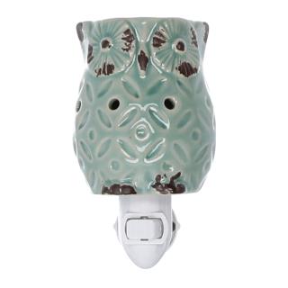 Bruciaessenze plug ceramica gufo verde cm 7
