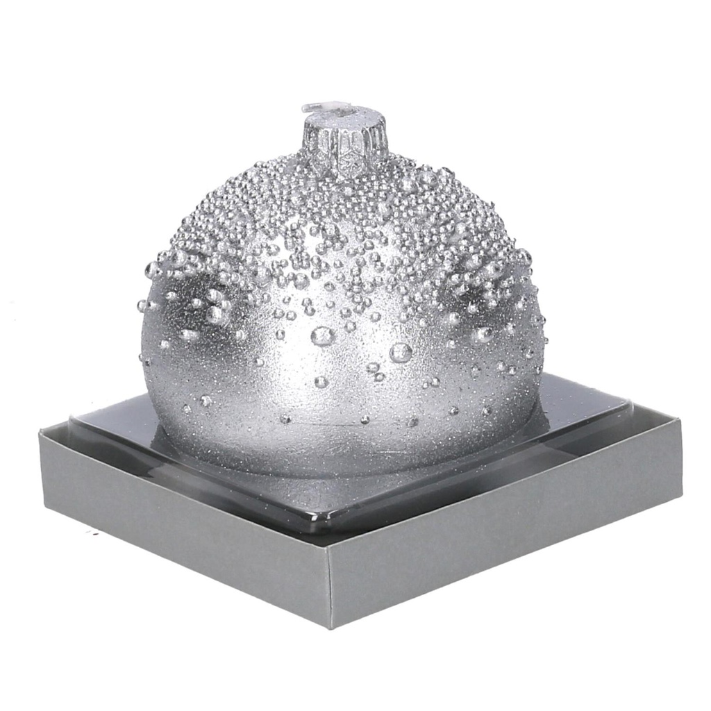 Candela paraffina sfera con bolle argento cm ø9h9