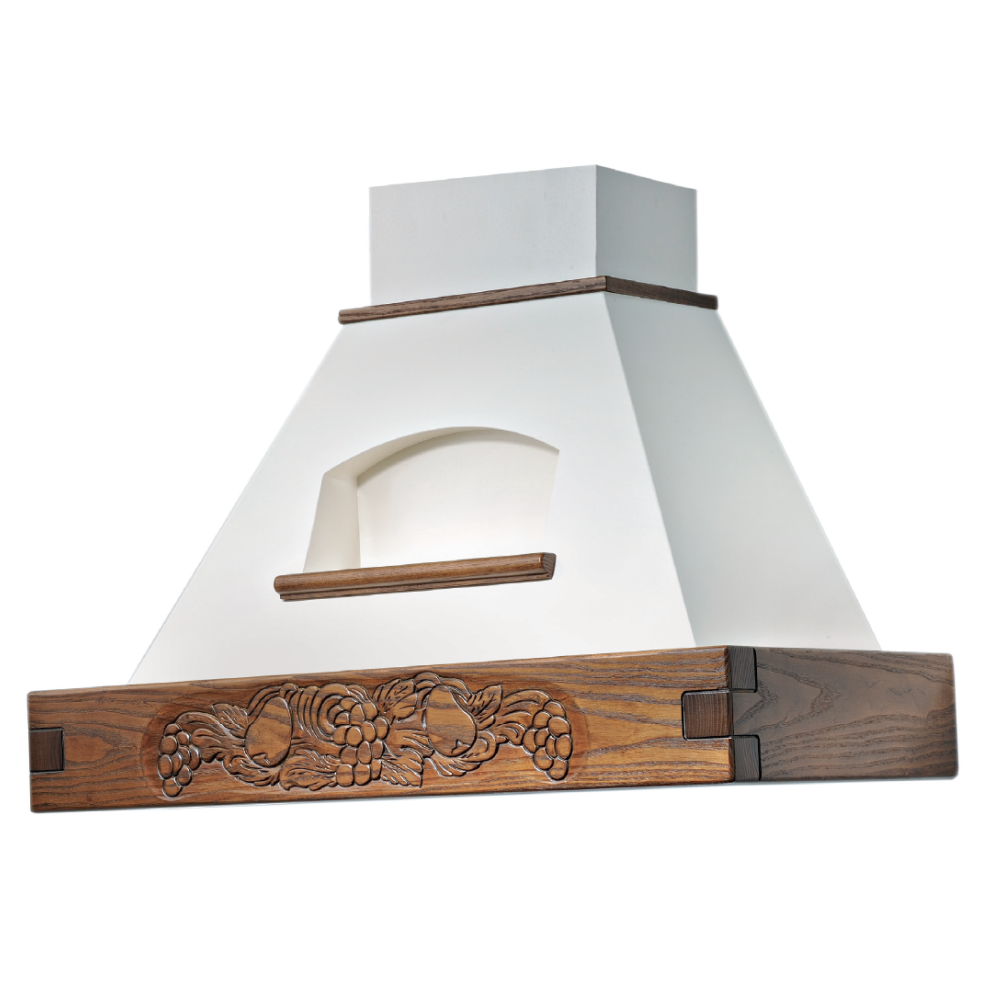 Cappa cucina rustica bianca EPOQUE con cornice in legno intarsio cm 120