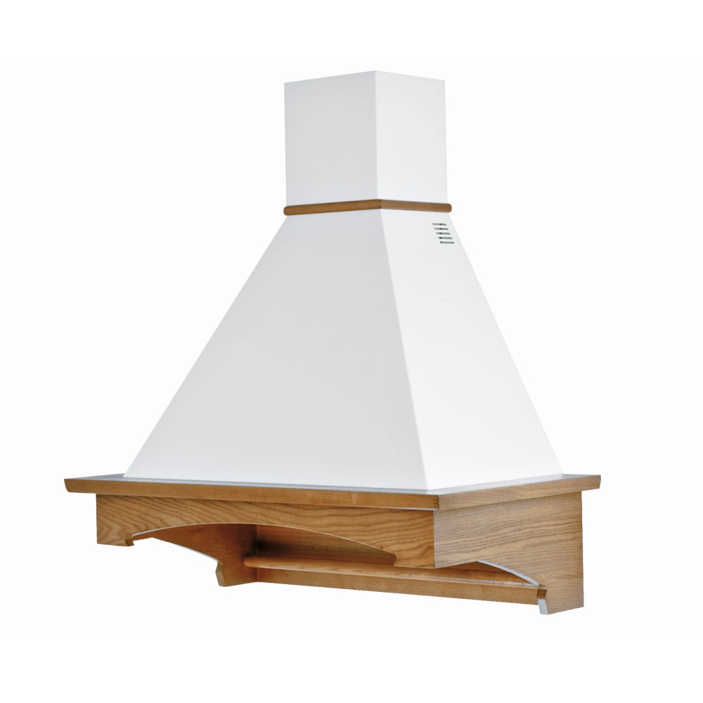 Cappa cucina rustica bianca VIENNA con cornice in legno intarsio cm 90