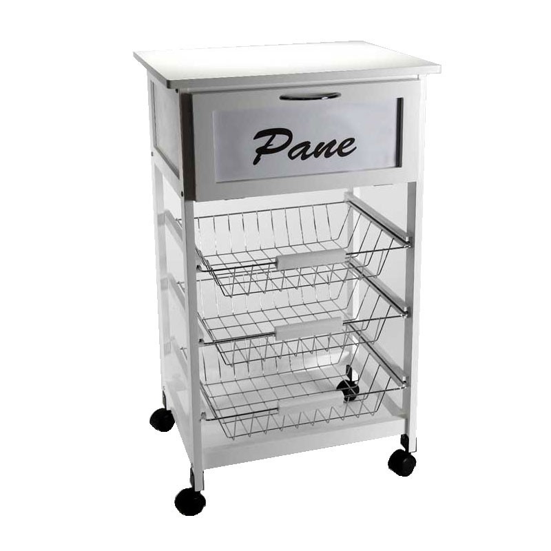 Carrello con ruote in legno per cucina con casetto cm 47 x 37 x 85 h