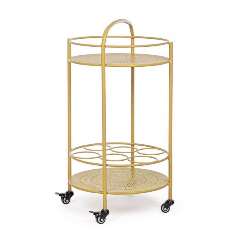 Carrello per bottiglie in acciaio Giallo Ocra