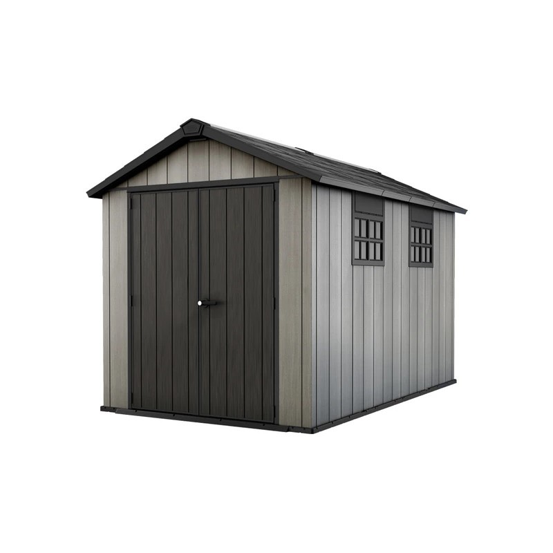 Casetta in duotech grigio effetto legno naturale  2 porte 2 finestre in policarbonato 230x350xh.242 cm
