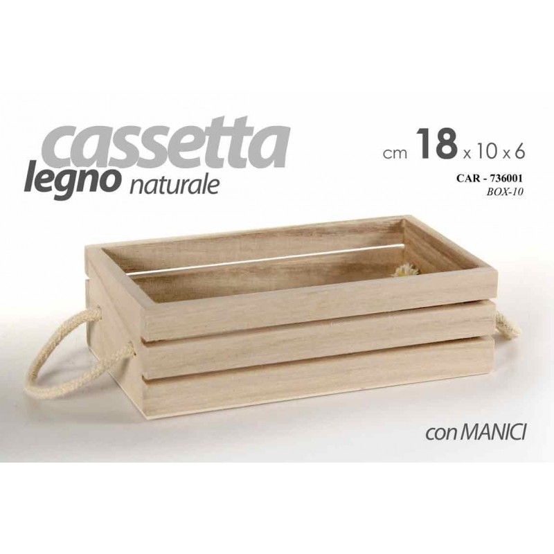 Cassetta in legno naturale con manici decorativa cm 18 x 10 x 5 h