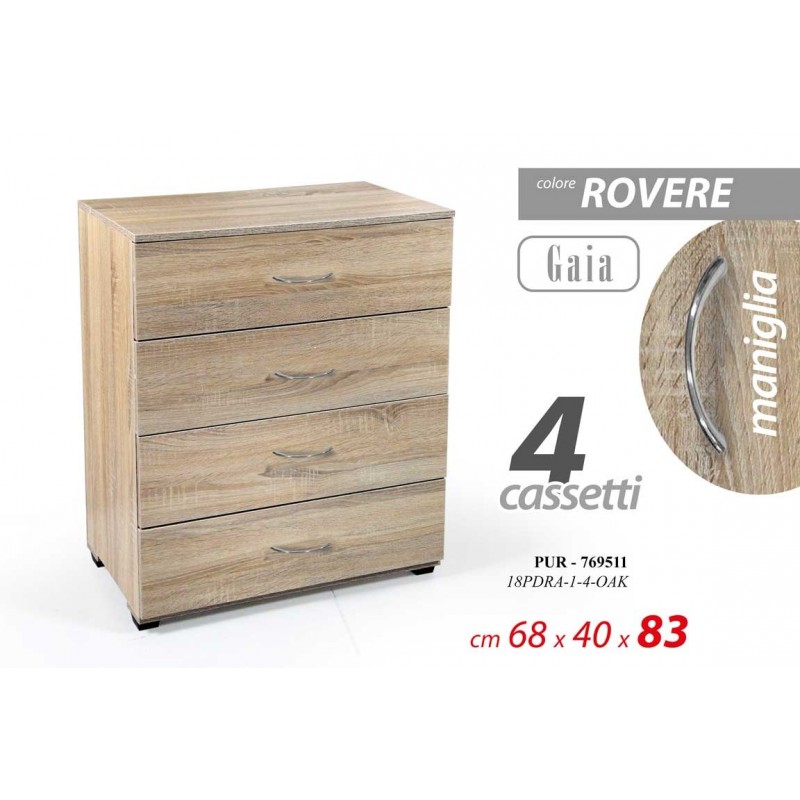 Cassettiera 4 cassetti rovere cm 68 x 40 x 83 h camera studio