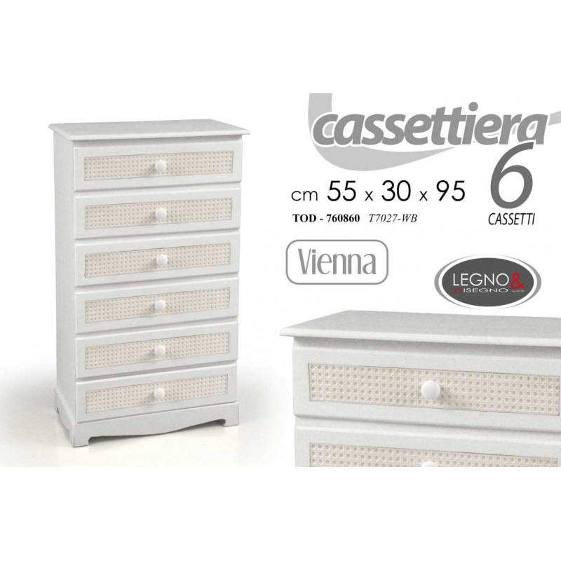 Cassettiera 6 posti bianco shabby Vienna cm 95 h
