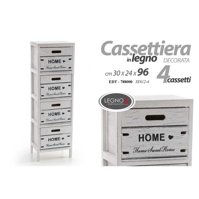 Cassettiera multiuso stretta legno bianca home cm 30 x 24x 96 h