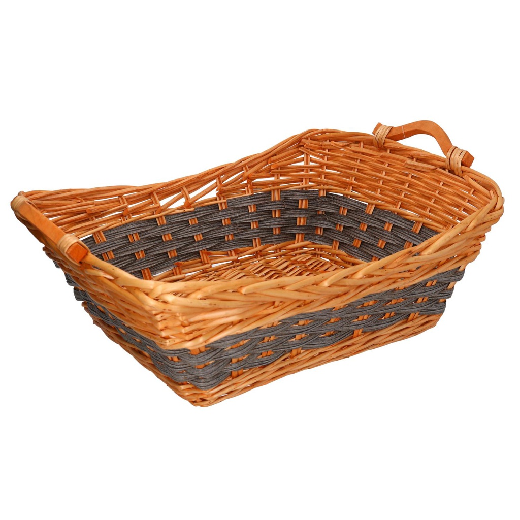 Cesta vimini miele e grigio rettangolare cm51x38h19