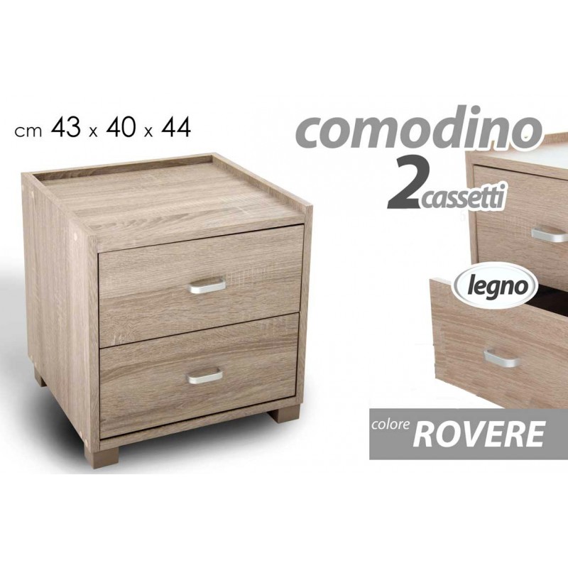 Comodino cameretta rovere cm 43 x 40 x 44 h due cassetti