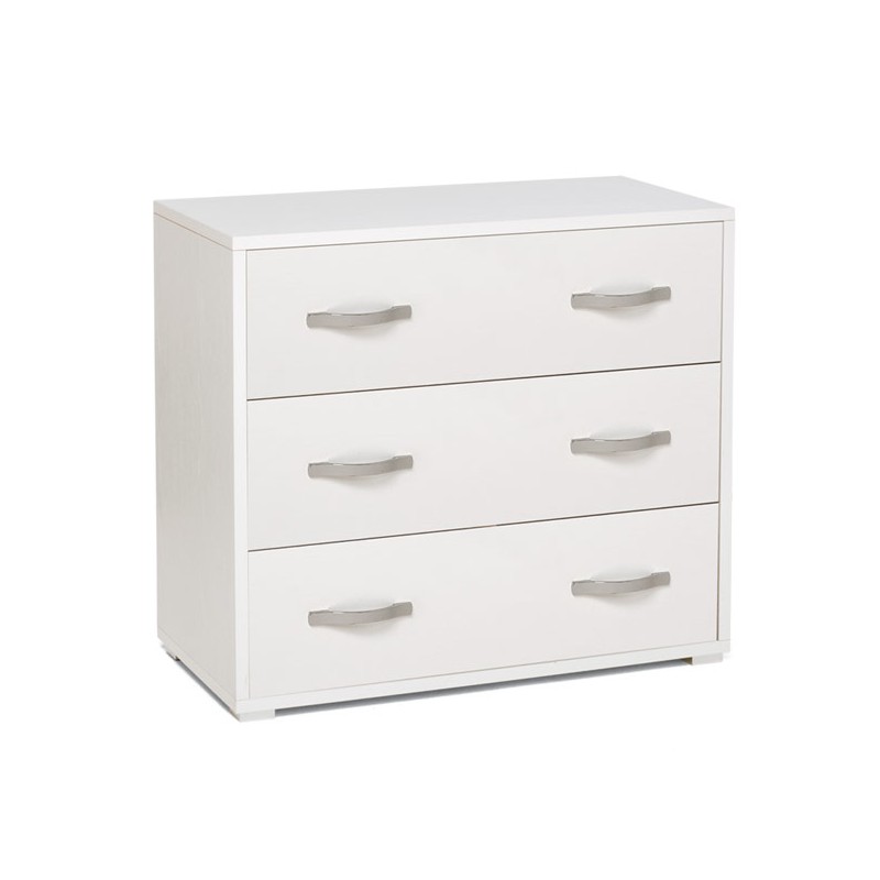 Comò da camera con 3 cassetti Bianco in legno nobilitato 91x45xH 81 cm