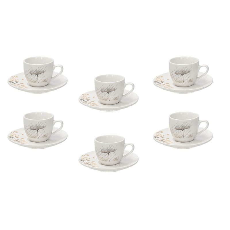 Confezione 6 Tazzine da caff&amp;egrave; con piattino 80 cc Poesia Porcellana Beige