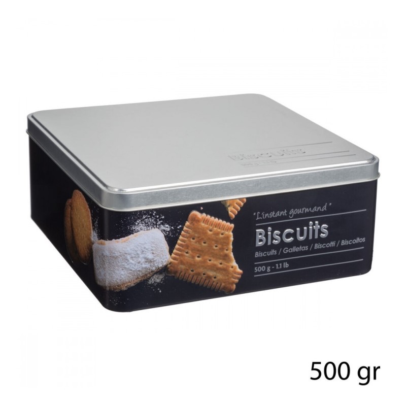 Contenitore per biscotti in ferro Nero con rilievo 500gr 20x20x h 8,2 cm