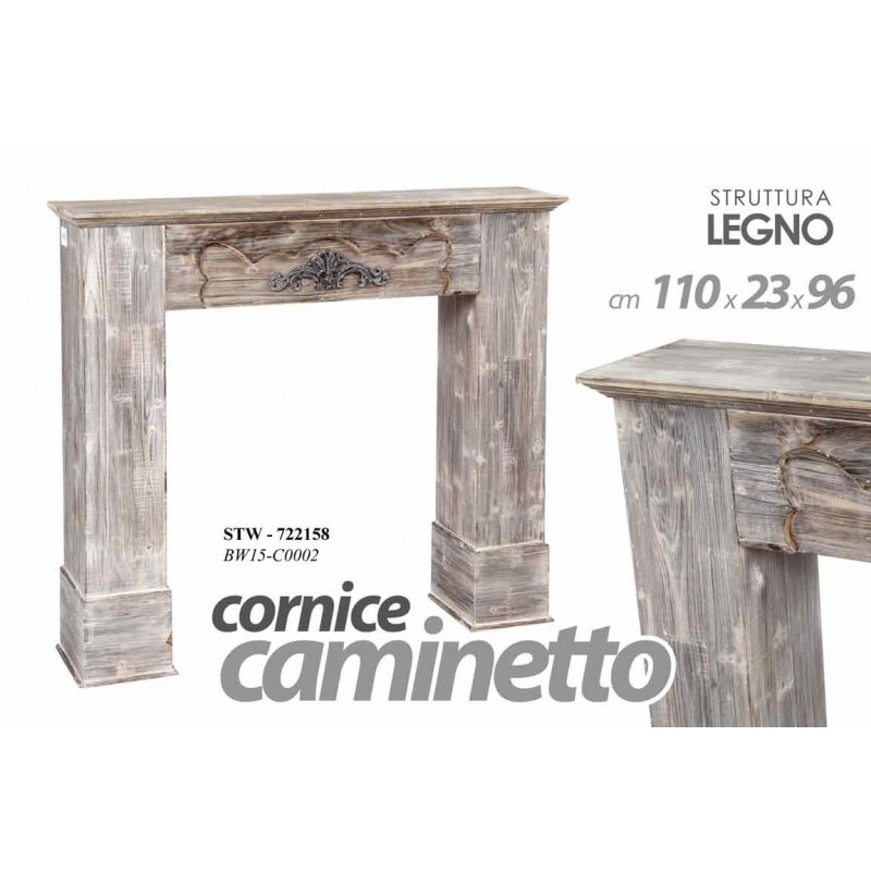 Cornice camino shabby anticato legno cm 110 x 23 x 96 h