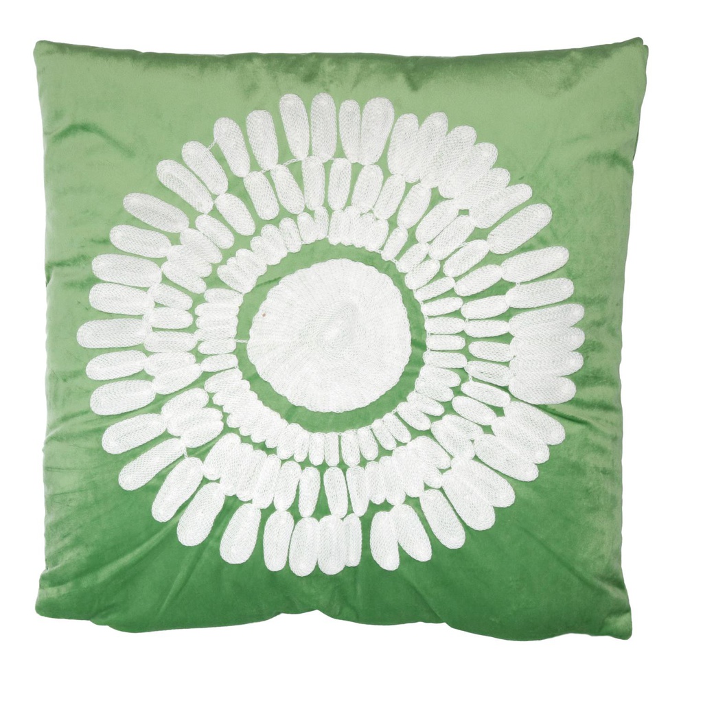 Cuscino tessuto fiore bianco verde quadro cm 45x45h10