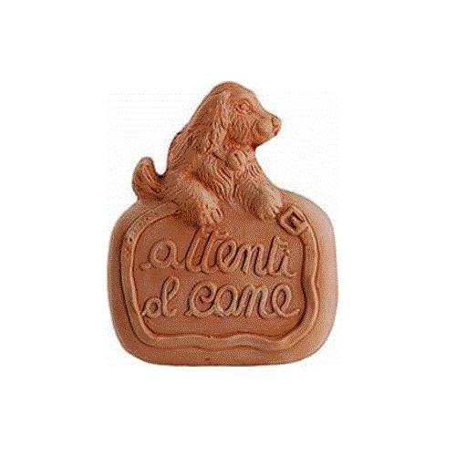 Elegante decorazione da giardino in terracotta &quot;Attenti al cane&quot; rifinita a mano di 20 cm.