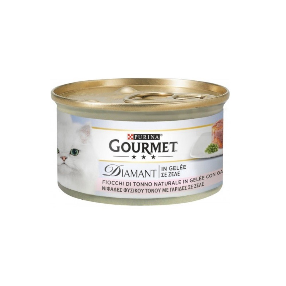 Gourmet Diamant con fiocchi di tonno in gelatina e gamberetti Purina 85 grammi