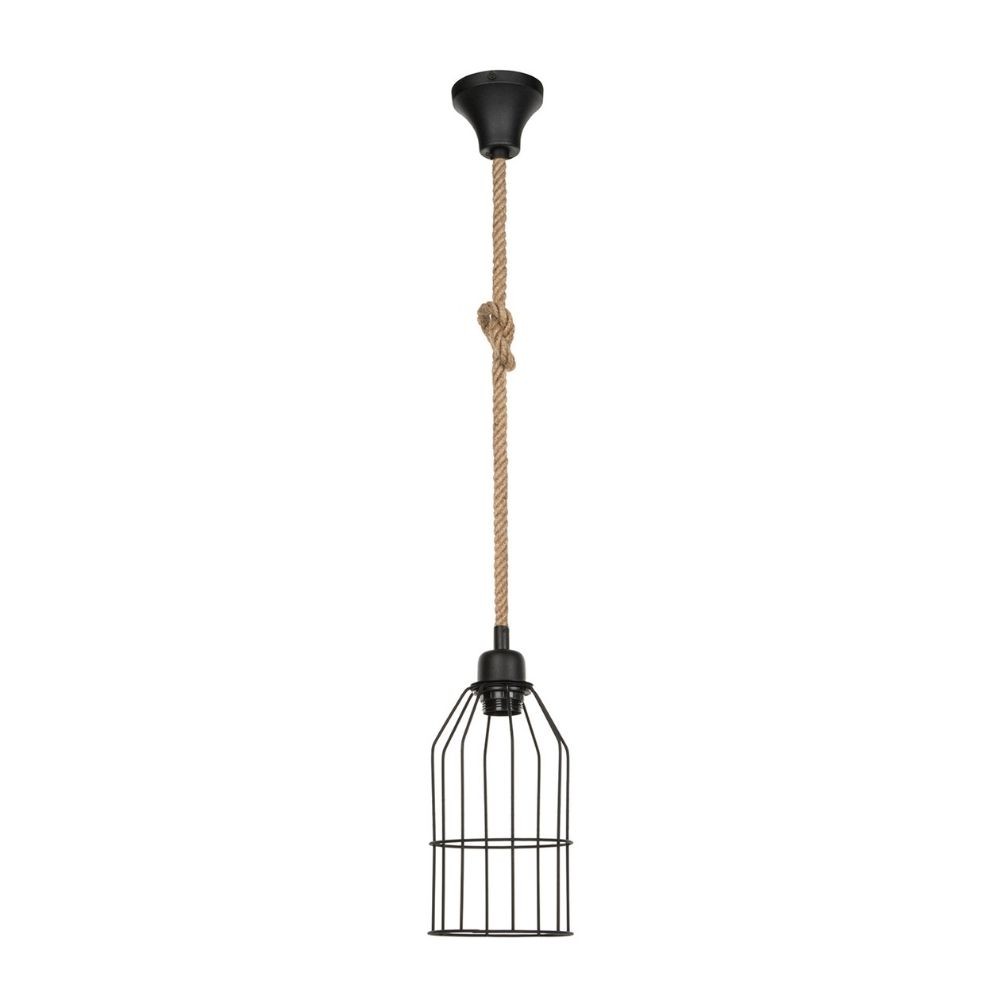 Lampada a sospensione Halat ASZ0549 in metallo nero e corda EFFEZ