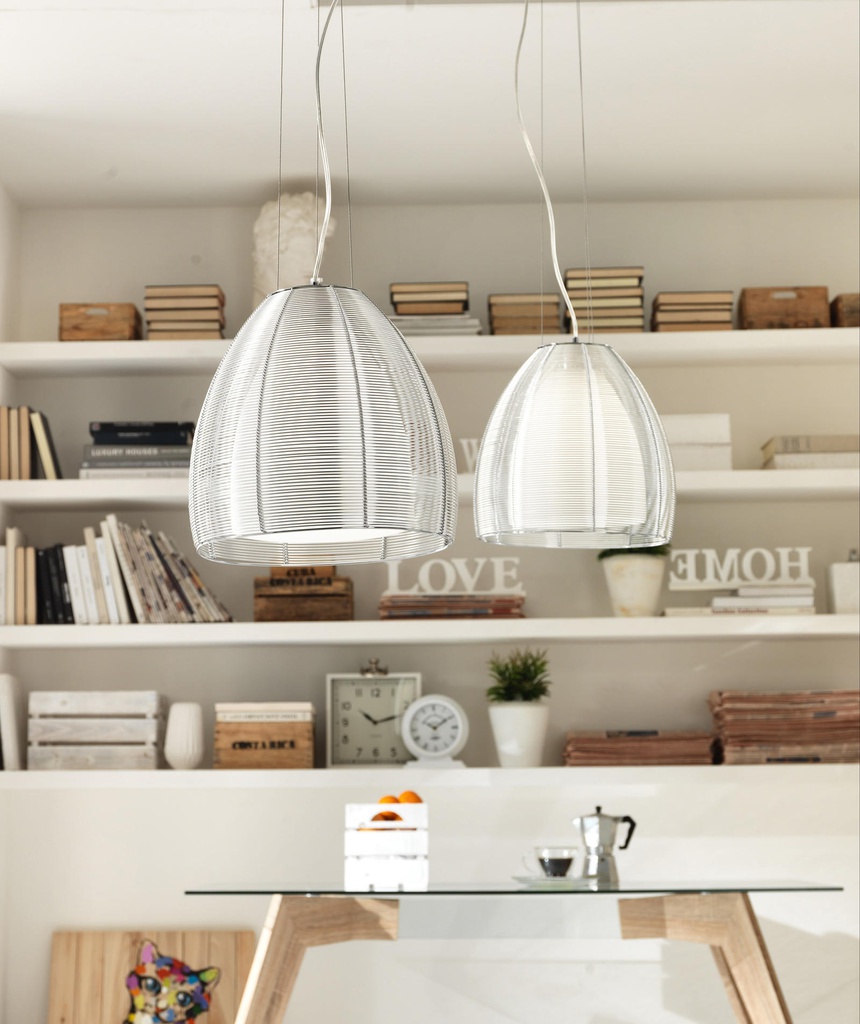 Lampada a sospensione con paralume in metallo grigio 30x30x120h cm