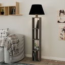 (2c) Lampada da terra in legno con libreria e paralume nero  45x45x163,5 cm