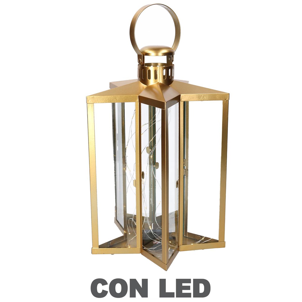 Lanterna led metallo stella oro cm27,5x27,5h42-48