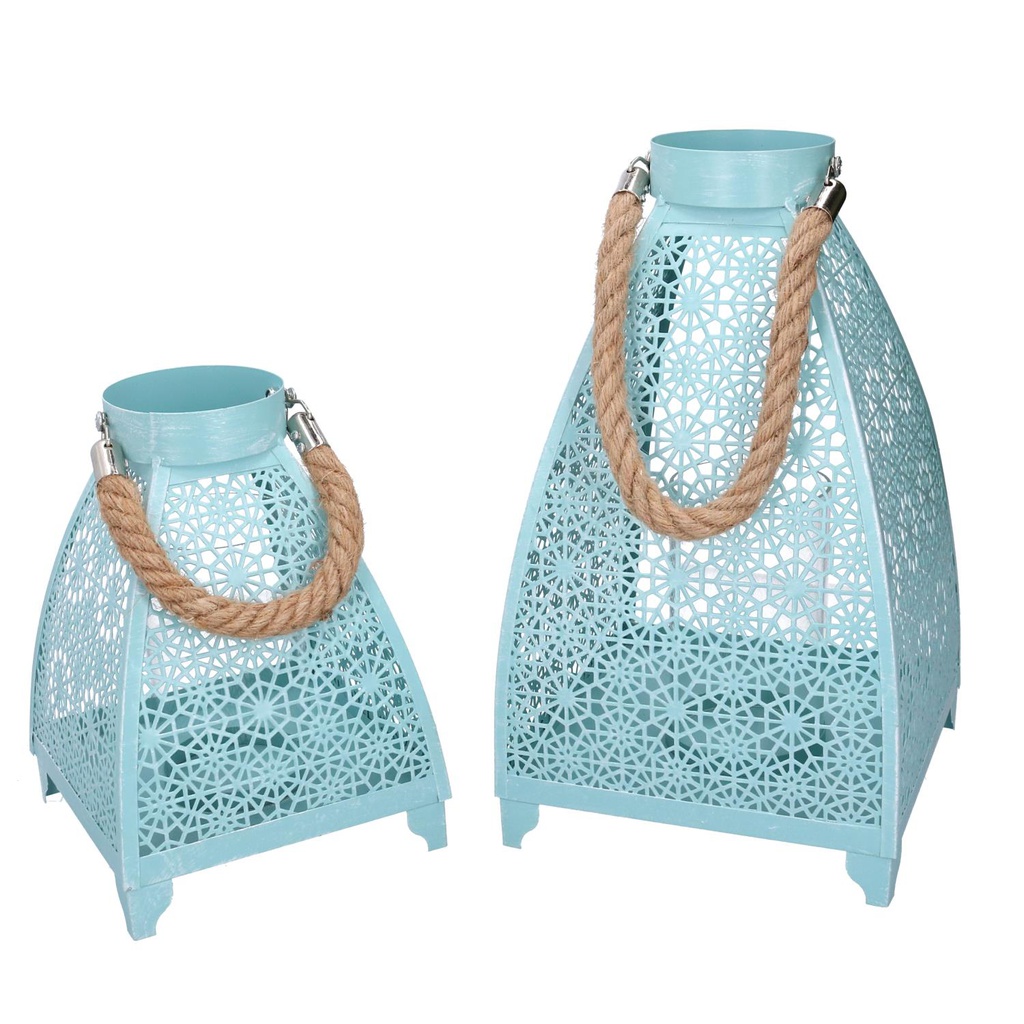 Lanterna metallo 1-2 azzurro quadro cm 20x20h33