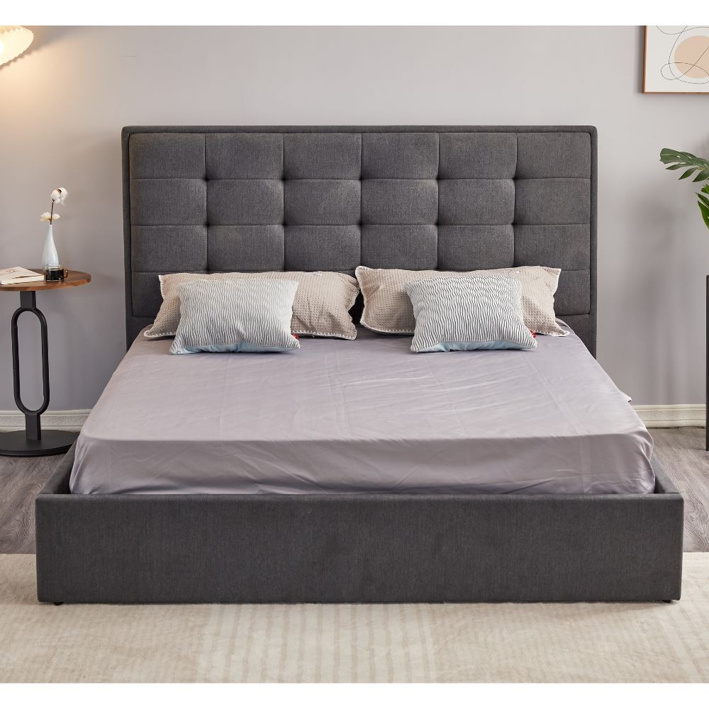 Letto Matrimoniale Coco Contenitore Tessuto Grigio Scuro  L 171 x P 209 x H 115 cm