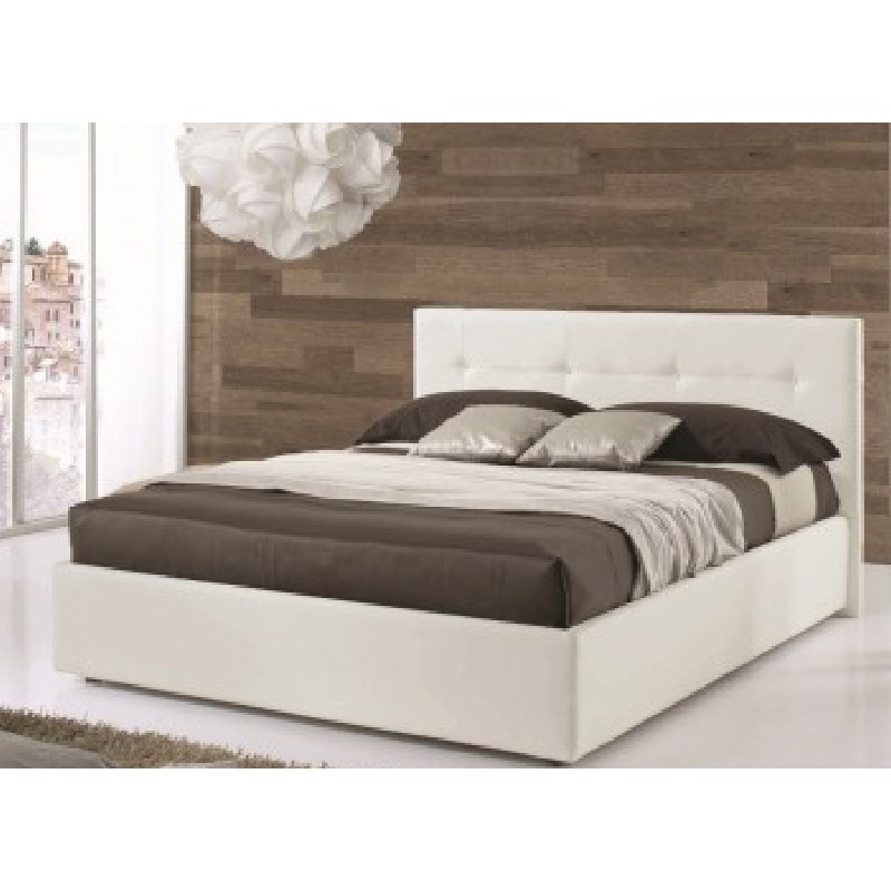 Letto una piazza e mezza con contenitore in ecopelle Bianco NAPOLI 205x140x h105 cm