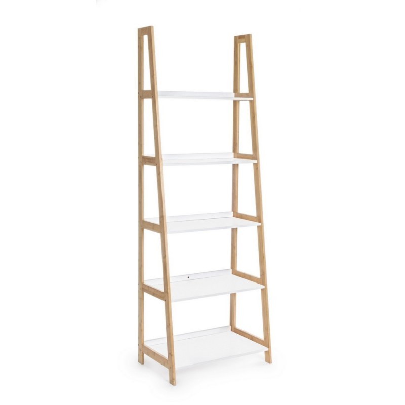 Libreria in legno di bamboo ripiani in mdf laccati bianco opaco cm 62,5x 40xh. 180