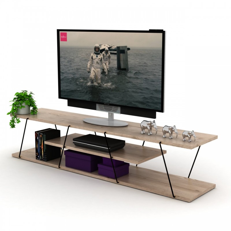 Mobile basso porta tv industrial rovere nero cm 143x30x31 h