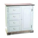 Mobile legno grezzo shabby 4 cassetti + 1 anta cm 44 x 84 x h 87
