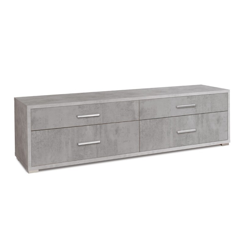 Mobiletto basso porta TV in legno quattro cassetti Beton Cemento 179x47x h50 cm