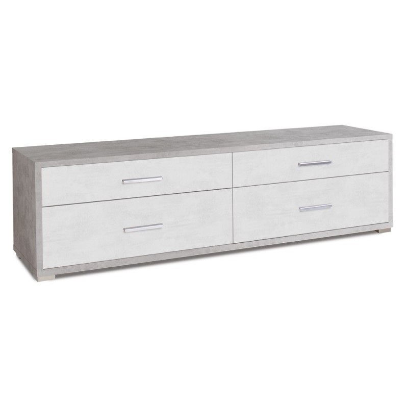 Mobiletto basso porta TV in legno quattro cassetti Cemento Bianco 179x47x h50 cm