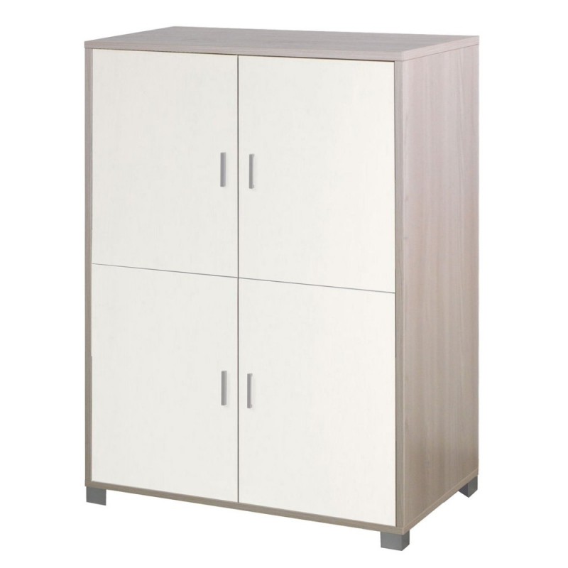 Mobiletto quattro ante con ripiani per ufficio Olmo Bianco 107x41x h162 cm