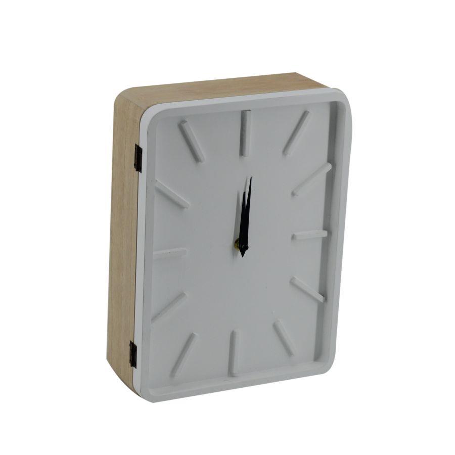 Orologio legno bianco con portachiavi cancelletto 8p rettangolare cm 22x30x8