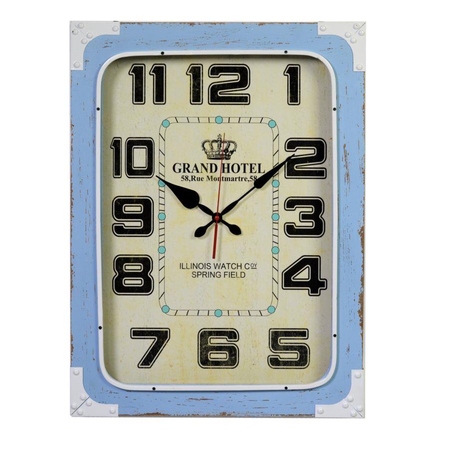 Orologio legno e metallo azzurro grand hotel rettangolare cm 45x7h60