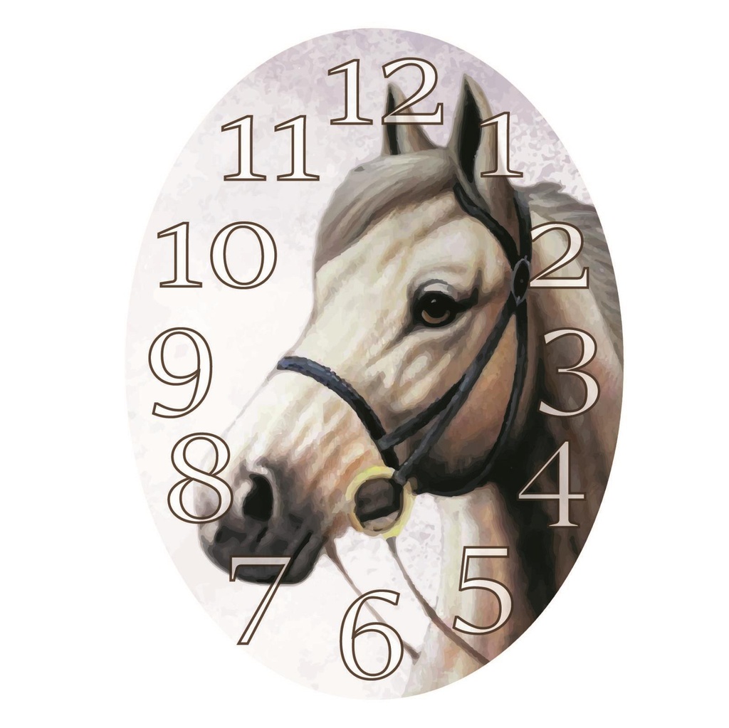 Orologio legno mdf cm43xh58x1 ovale cavallo