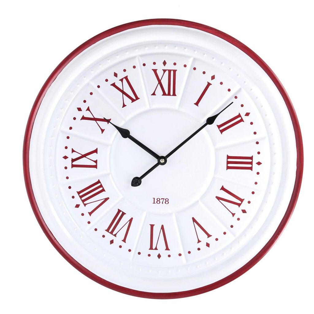 Orologio legno metallo bianco rosso cmø50x4