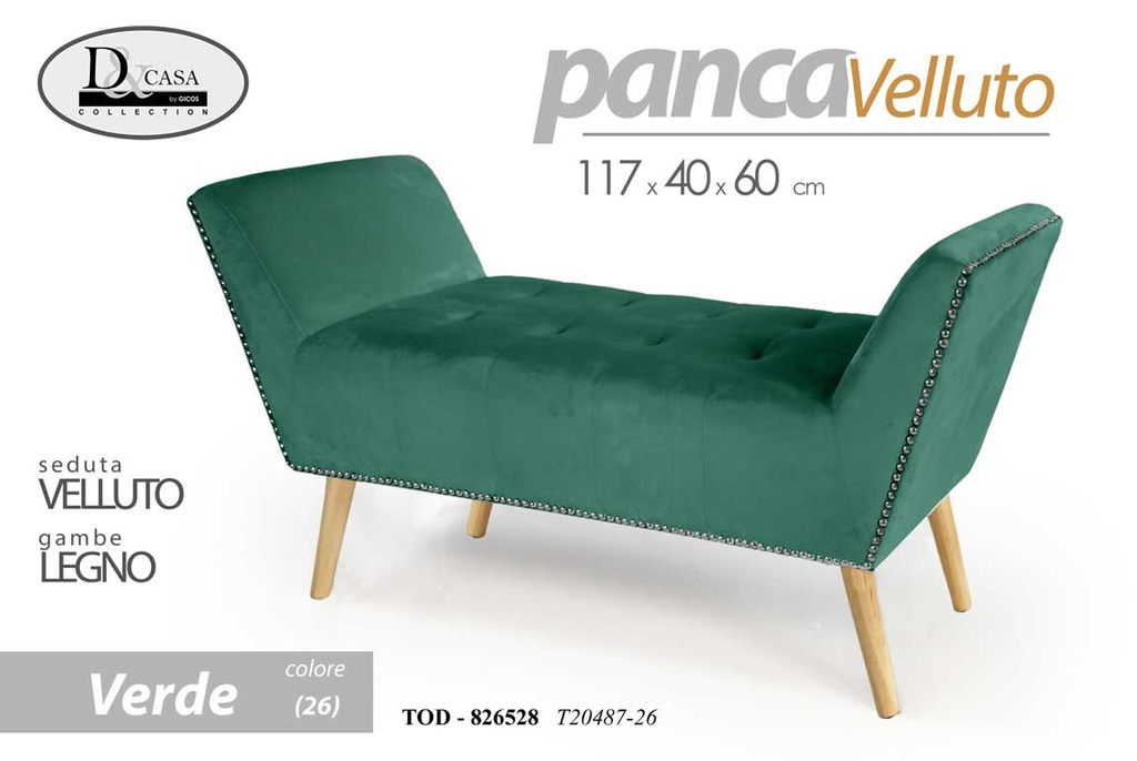 Panca arredo scendiletto verde cm 117 x 40 x 60 h