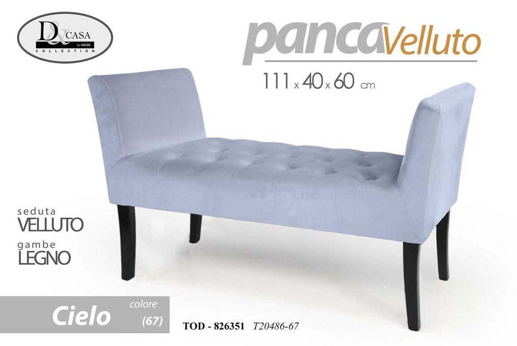 Panca in velluto cielo cm 111 x 40 x 62 h scendiletto