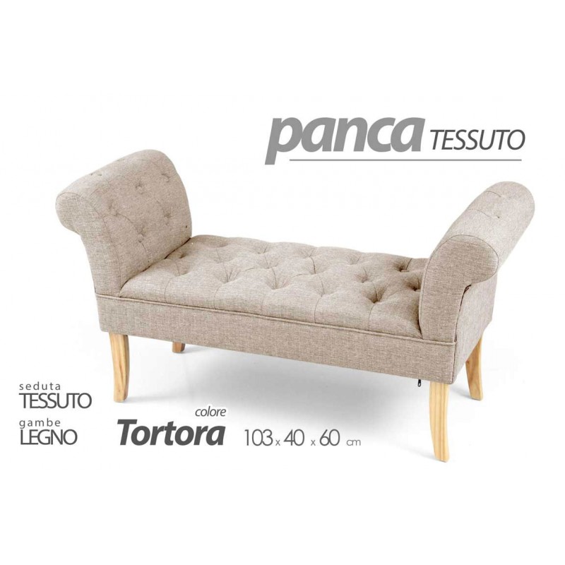 Panca stile shabby tessuto scendiletto tortora cm 103 x 40 x 60 h