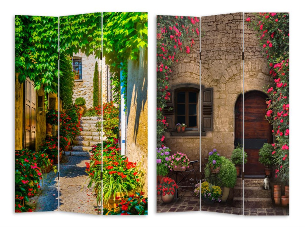 Paravento stampa 3 ante scalinata con fiori cm 120,6x2,5xh180,6x2,5xh180