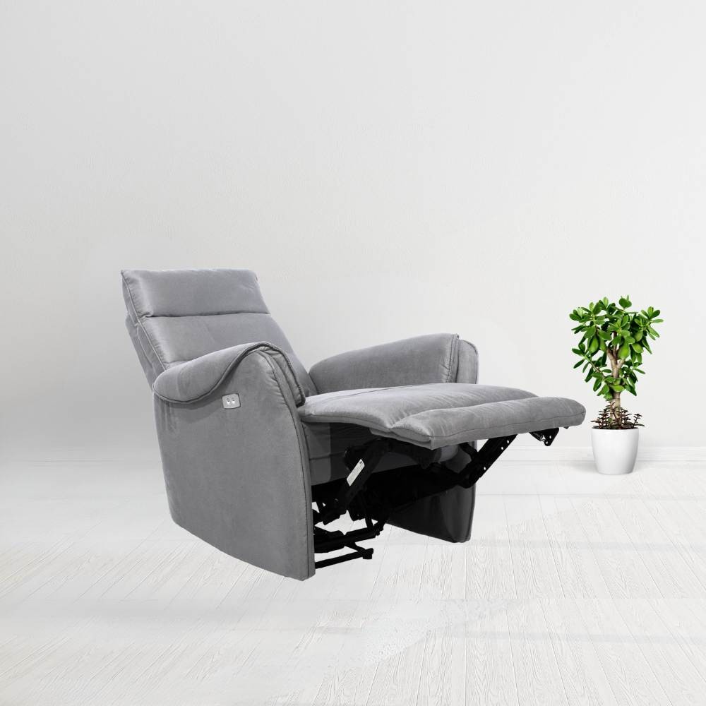 Poltrona reclinabile elettrica effetto nabuk grigio chiaro  82 x 98 x 109 cm