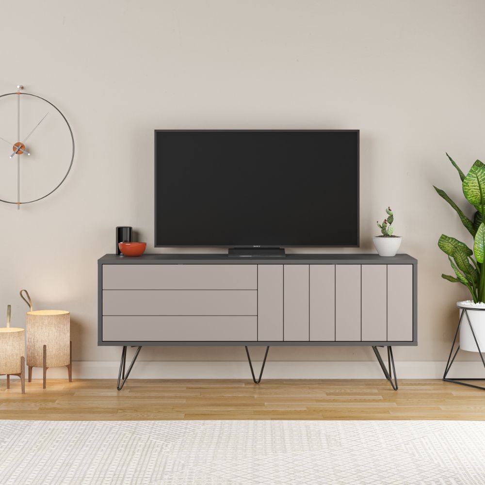 Porta TV Picadilly con Struttura Antracite e 2 Ante a Ribalta H 57 x L 139 x P 36 cm