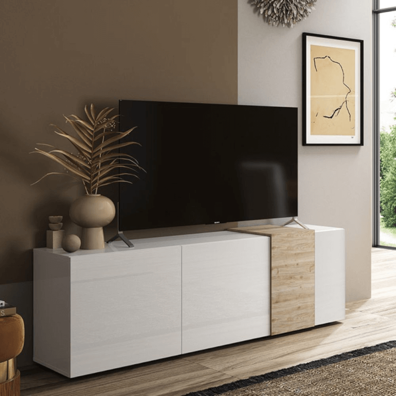 (3c) Porta TV Sabry 3 ante bianco lucido rovere Kadiz