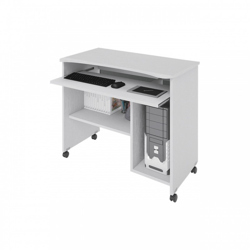 Portacomputer Bianco con ruote in legno nobilitato H.76x93 x48,5 cm