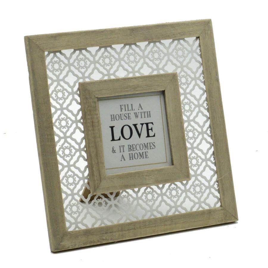 Portafoto da tavolo legno e metallo bianco quadro cm24x1h24