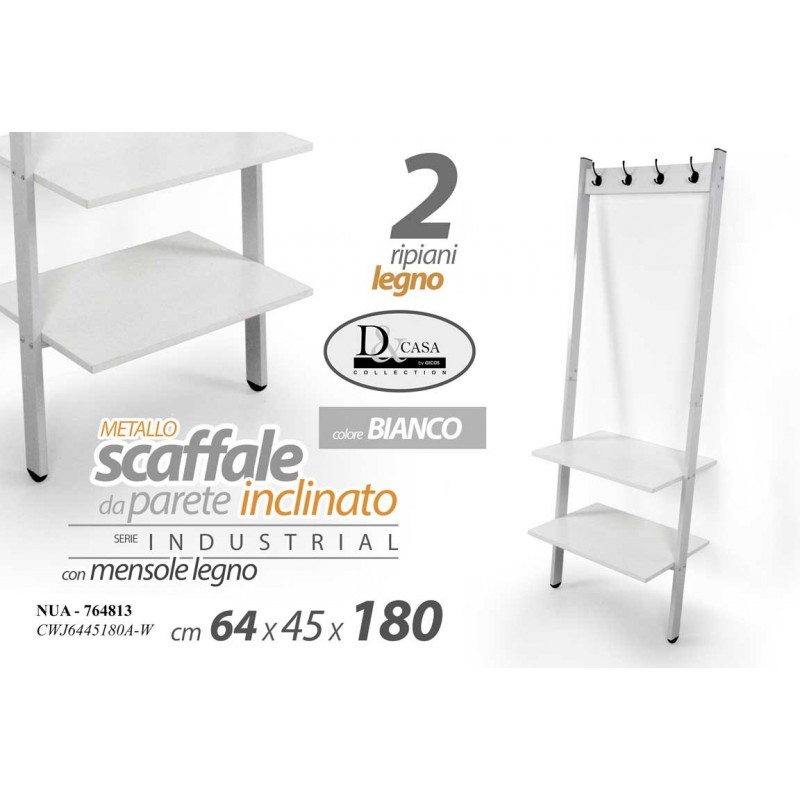 Scaffale appendiabiti bianco industrial parete inclinato cm 64 x 45 x 180 h